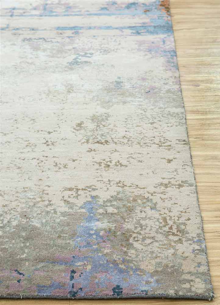 chaos theory by kavi blue wool and bamboo silk Hand Knotted Rug - Corner